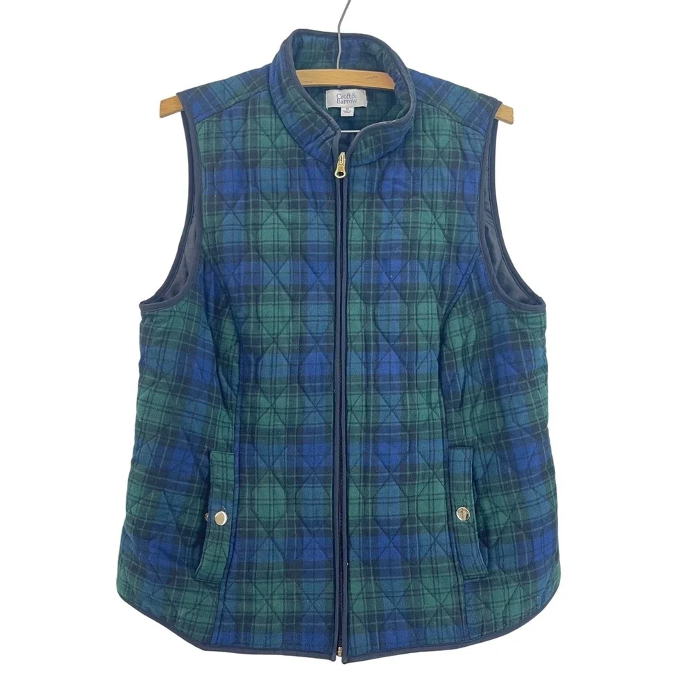 Croft & Barrow Quilted Vest Womens M Blue Green Plaid Preppy Hiking Gorpcore